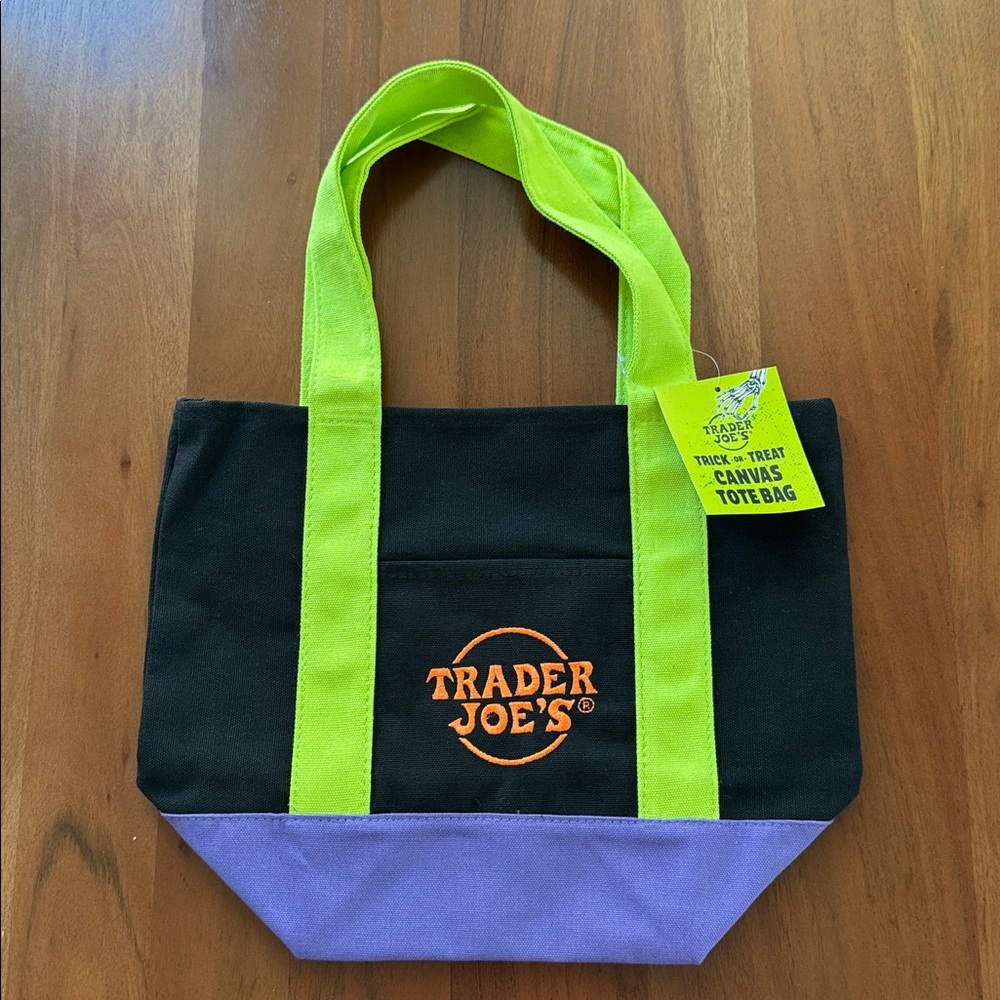 Trader Joe's Mini Canvas Tote Bag - Black, Green, Purple